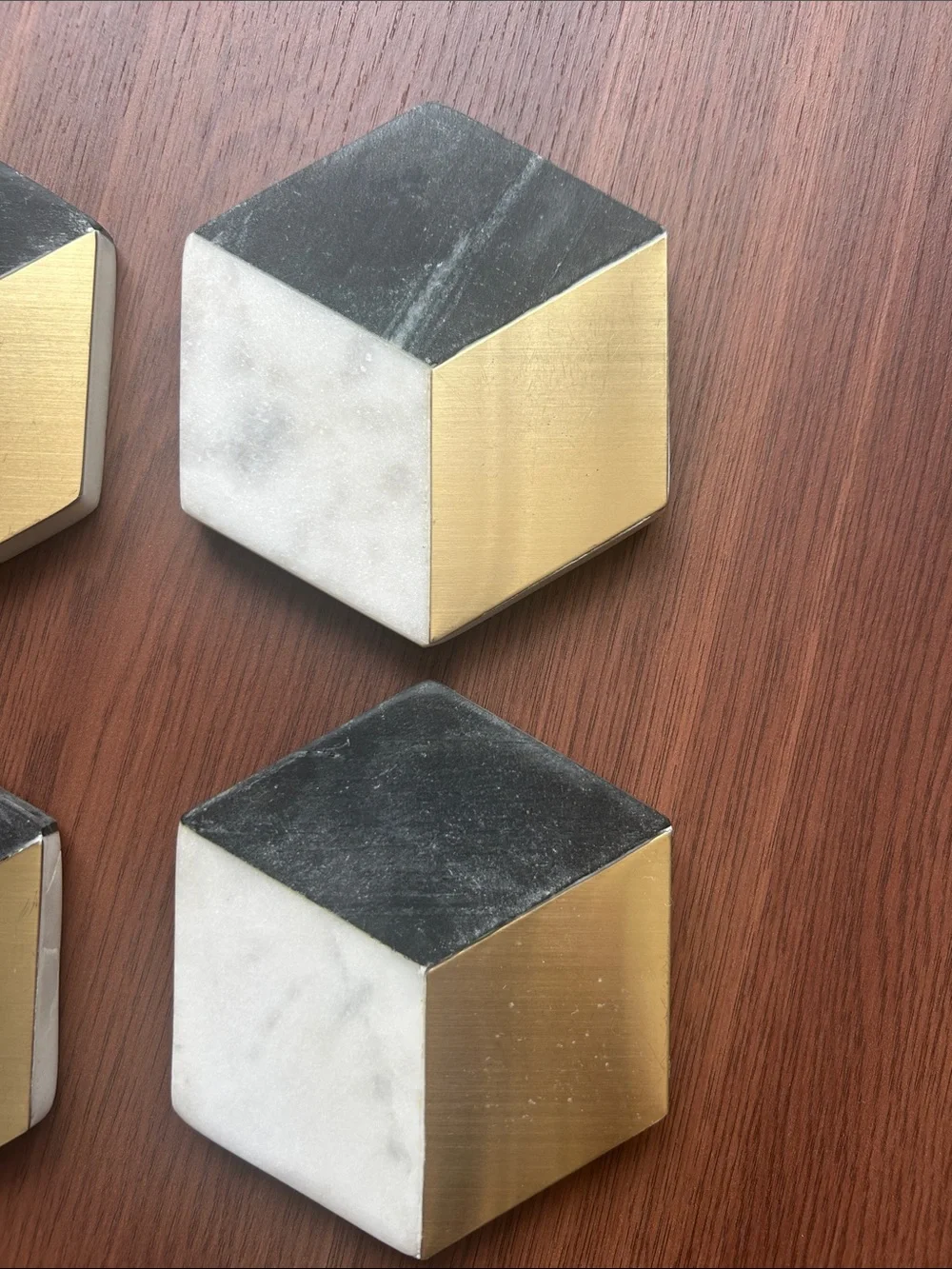 West Elm Hex Marble Coaster Set in Marble and Brass